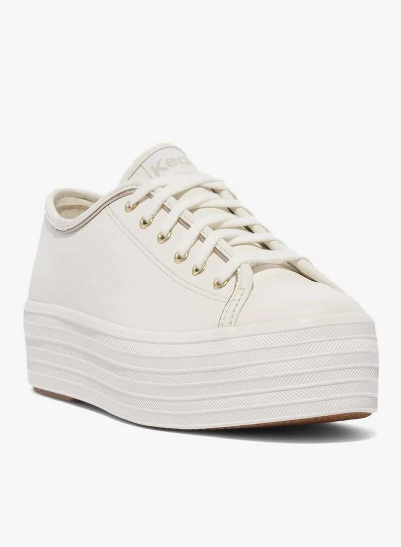 Keds White/Gold Keds Women's Triple Up Leather Piping Casual Sneaker White for Women | Best Price UAE